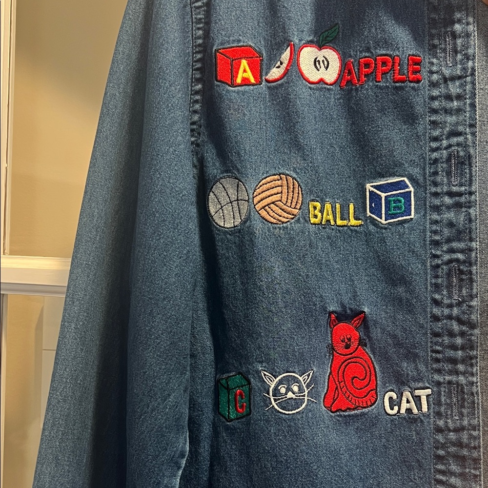 Dressbarn Vintage Blue Denim Shirt with Red and Black Accents. A, B, C’s - Picture 3 of 9